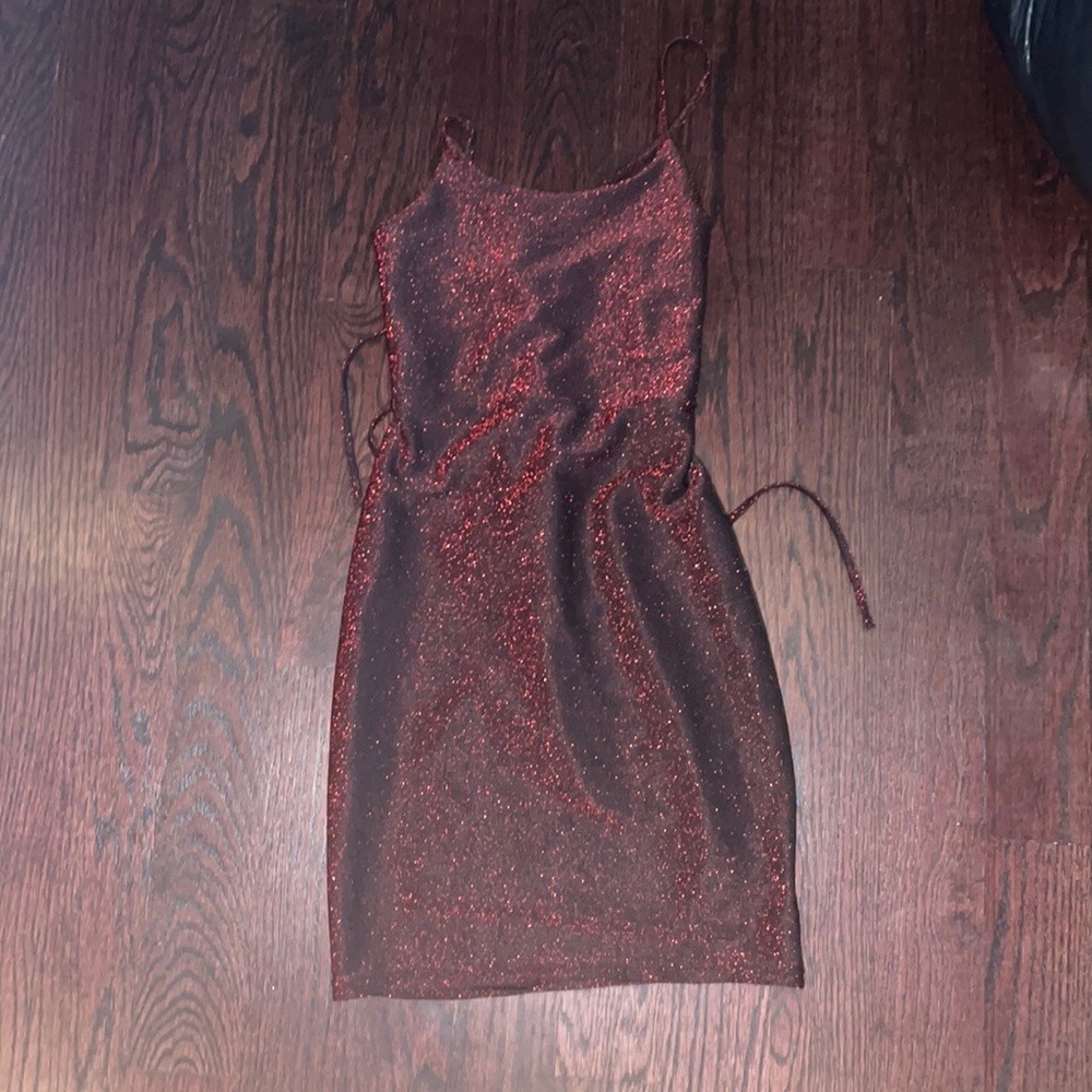 red sequin dress with tie back